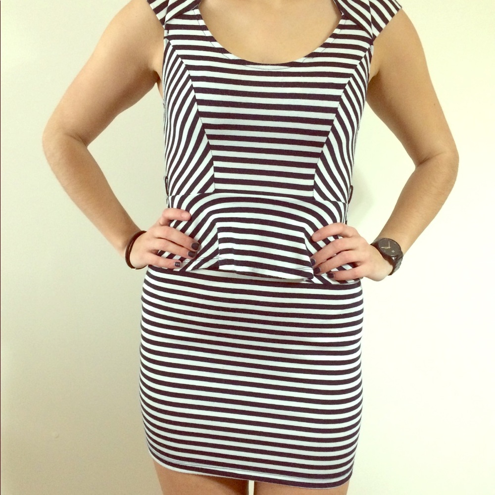 Navy/white stripped peplum dress